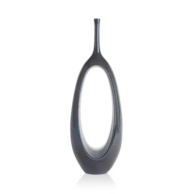 Global Views Open Oval Ring Vase, Large In Charcoal