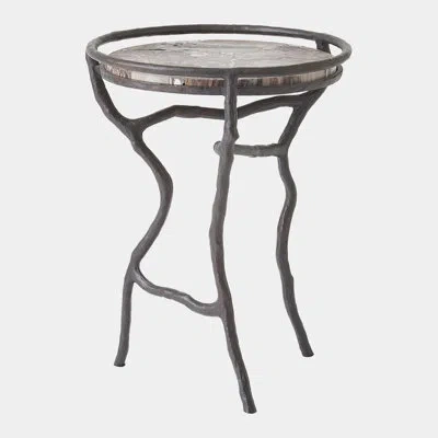 Global Views Organic Freeform Table-bronze/silver Travertine In Gray