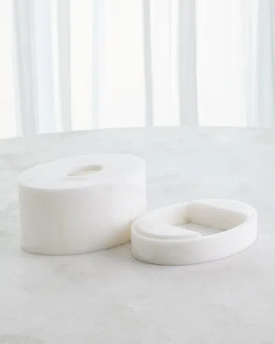 Global Views Oval Amenities Set & Tissue Box Cover In White