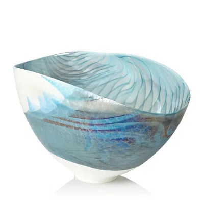 Global Views Ivory Turquoise Feather Swirl Oval Bowl - Small