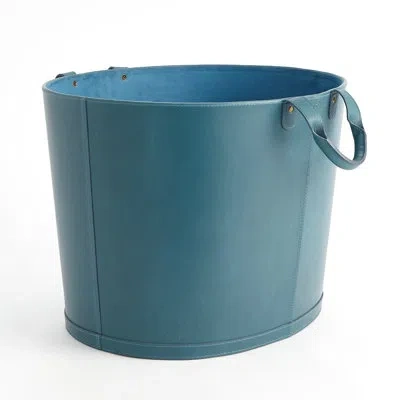 Global Views Oversized Oval Leather Basket In Azure