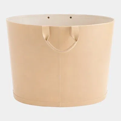 Global Views Oversized Oval Leather Basket In Brown
