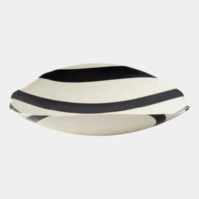 Global Views Palermo Striped Folded Plate-black 2"h X 6"w X 7"d Decorative Bowl In White;black
