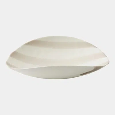 Global Views Palermo Striped Folded Plate-gray 5"h X 17"w X 20"d Decorative Bowl In White;gray