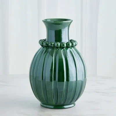Global Views Pearl 17" H Handmade Earthenware Table Vase In Dark Green