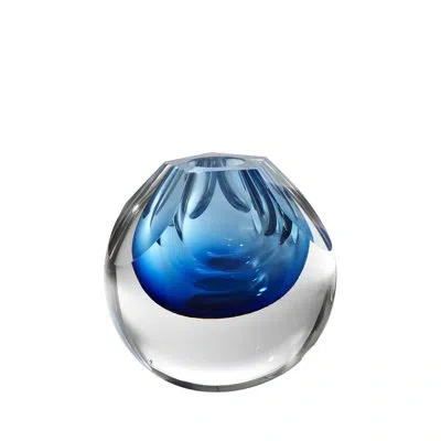 Global Views Pentagon Cut Glass Vase In Cobalt