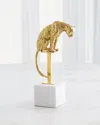Global Views Perched Jaguar On Stand Sculpture, Brass In Brass