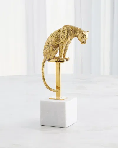 Global Views Perched Jaguar On Stand Sculpture, Brass