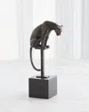 GLOBAL VIEWS PERCHED JAGUAR ON STAND SCULPTURE, BRONZE