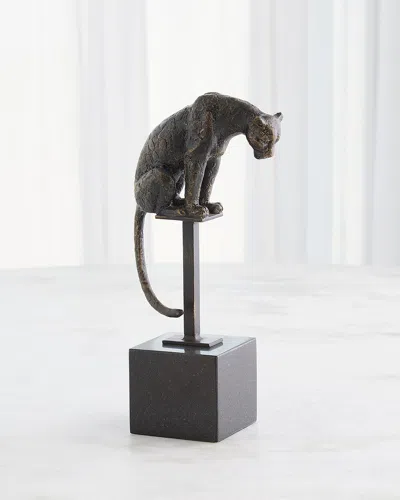 Global Views Perched Jaguar On Stand Sculpture, Bronze