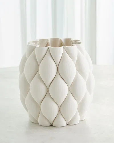 Global Views Pillowed 3d Printed Vase, Large 10" In White