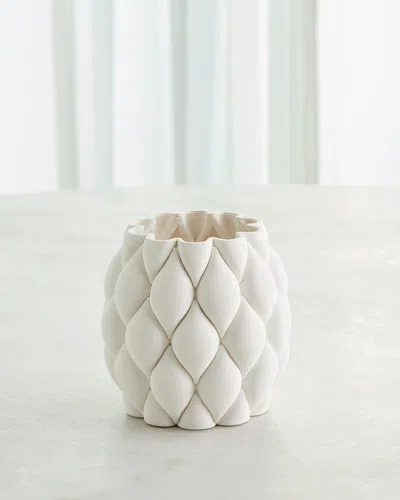 Global Views Pillowed 3d Printed Vase, Small 6" In White