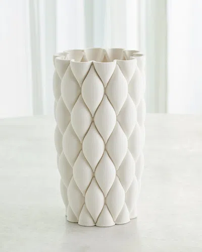 Global Views Pillowed 3d Printed Vase, Tall 11" In White