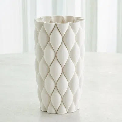 Global Views Pillowed Printed Cylinder Vase-matte White