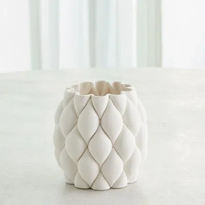 Global Views Pillowed Printed Vase-matte White