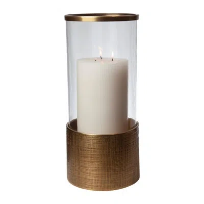 Global Views Plaid Etched Glass Hurricane-antique Brass In Metallic