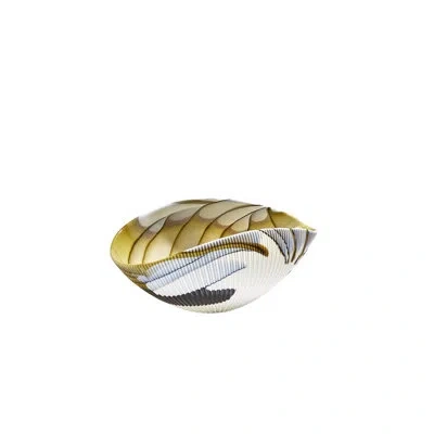 Global Views Pleated Bowl-amber/blue Filigree In Amber,blue Filigree