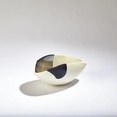Global Views Pleated Bowl-bronze Stripe