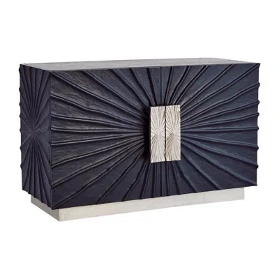 Global Views Pleated Two-door Cabinet In Silver;black Onyx