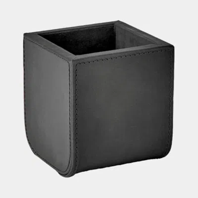 Global Views Radius Edge Leather Pencil Cup-black 5"h X 4"w X 4"d Desk Accessory