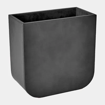 Global Views Radius Edge Leather Wastebasket In Black