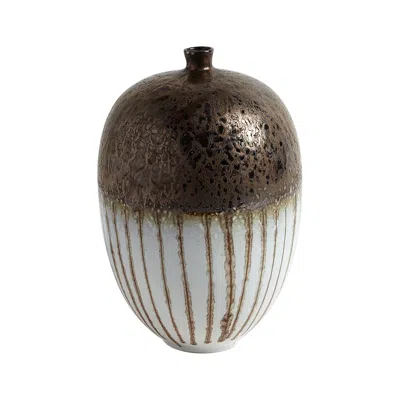 Global Views Reactive Bronze Stripe 11 1/2" High Porcelain Vessel In Brown