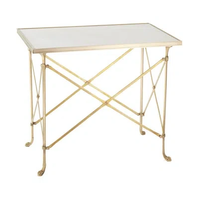 Global Views Rectangular Directoire Table-brass/white Marble In Brass,white Marble