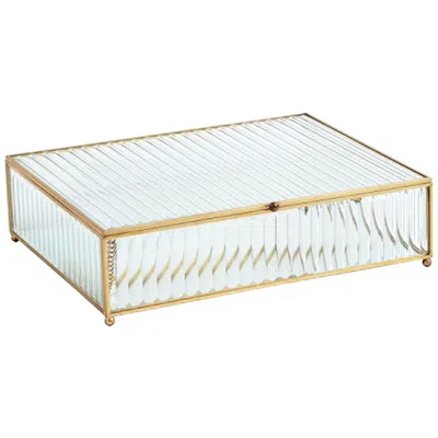 Global Views Reeded Glass 11 1/4" Wide Clear Decorative Box In Gold