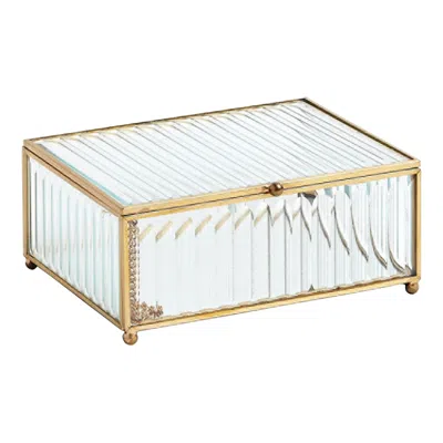 Global Views Reeded Glass 7" Wide Clear Decorative Box In Gold