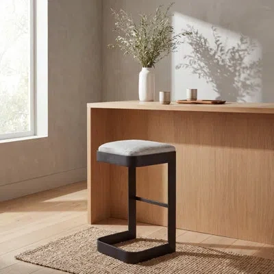 Global Views Regan Bar Stool W/ Grey Hair On Hide Graphite