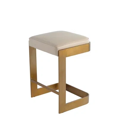 Global Views Regan Bar Stool W/ivory Leather-antique Brass In Brass,ivory