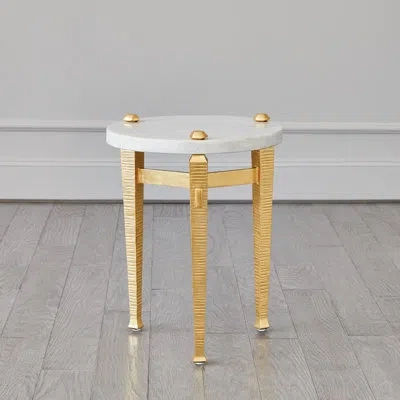 Global Views Roman Drinks Table In White Top,gold Leaf Base