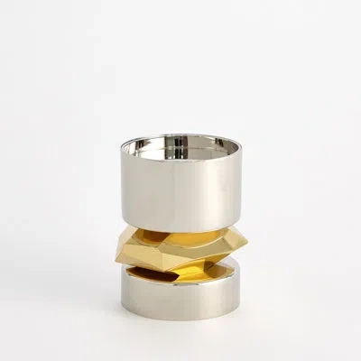 Global Views Romano Nickel Candle Holder-short In Gold,silver