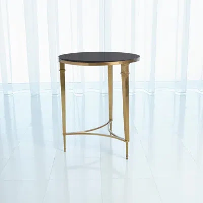 Global Views Round French Square Leg Table-nickel In Brass,black Granite Top