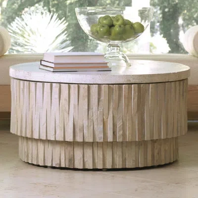 Global Views Round Teeter Totter Stone Cocktail Table In White
