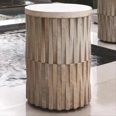 Global Views Round Teeter Totter Stone Table In Beige