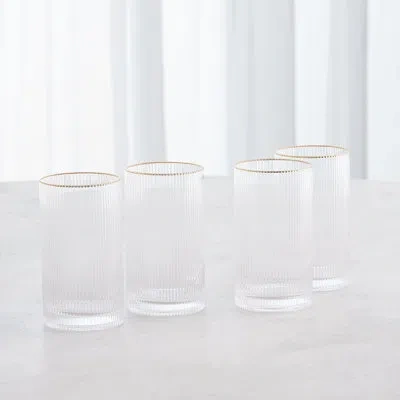 Global Views S/4 Winston Highball Glasses In Gold;clear