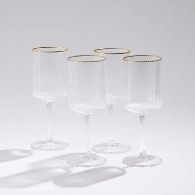 Global Views S/4 Winston White Wine Glasses In Gold;clear