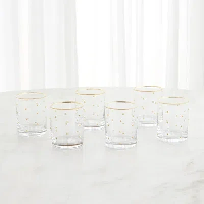 Global Views S/6 Celebration Dof Glasses-clear W/gold Dots In Clear,gold