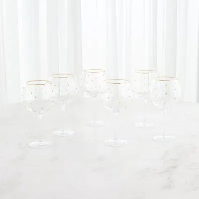 Global Views S/6 Celebration Goblet Glasses-clear W/gold Dots In Clear,gold