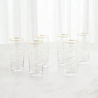 Global Views S/6 Celebration Highball Glasses-clear W/gold Dots In Clear,gold