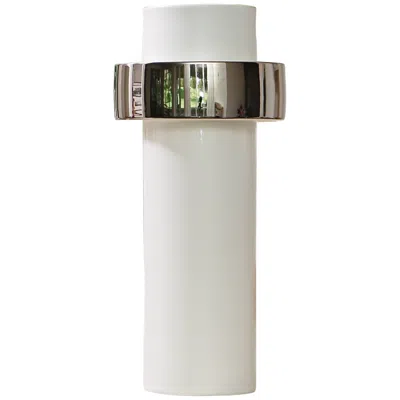 Global Views Sensei White And Silver 13 1/2"h High-ring Ceramic Vase