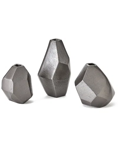 Global Views Set Of 3 Geo Vases In Black