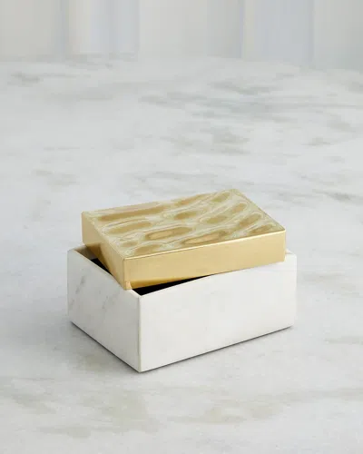 Global Views Shimmer Marble & Brass Decorative Box In White/brass