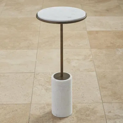 Global Views Short Cored Marble Table-bronze In White