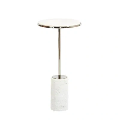Global Views Short Cored Marble Table-nickel In White