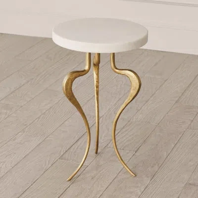 Global Views Silhouette Accent Table-antique Gold W/white Honed Marble Top