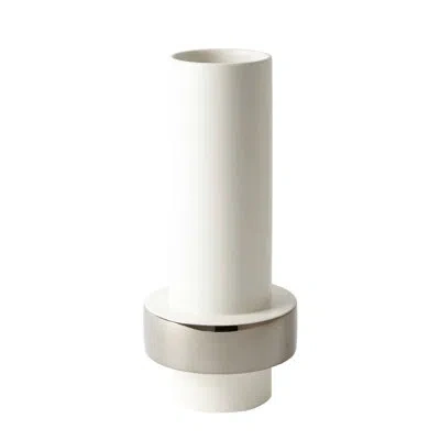 Global Views Silver Ring Vase-low In Creamy White,silver