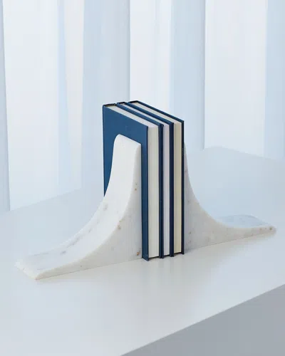 Global Views Sleek Marble Bookends - White