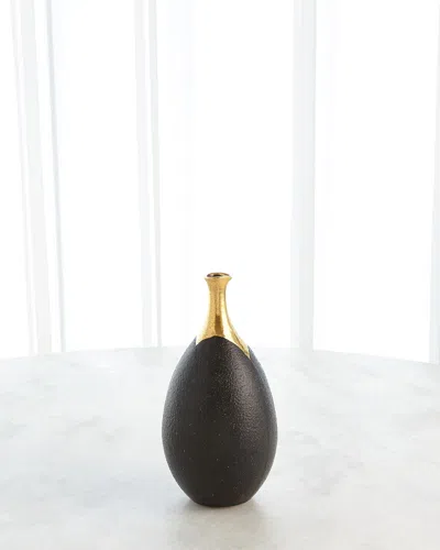 Global Views Small Golden Dipped Crackled Ceramic Vase In White